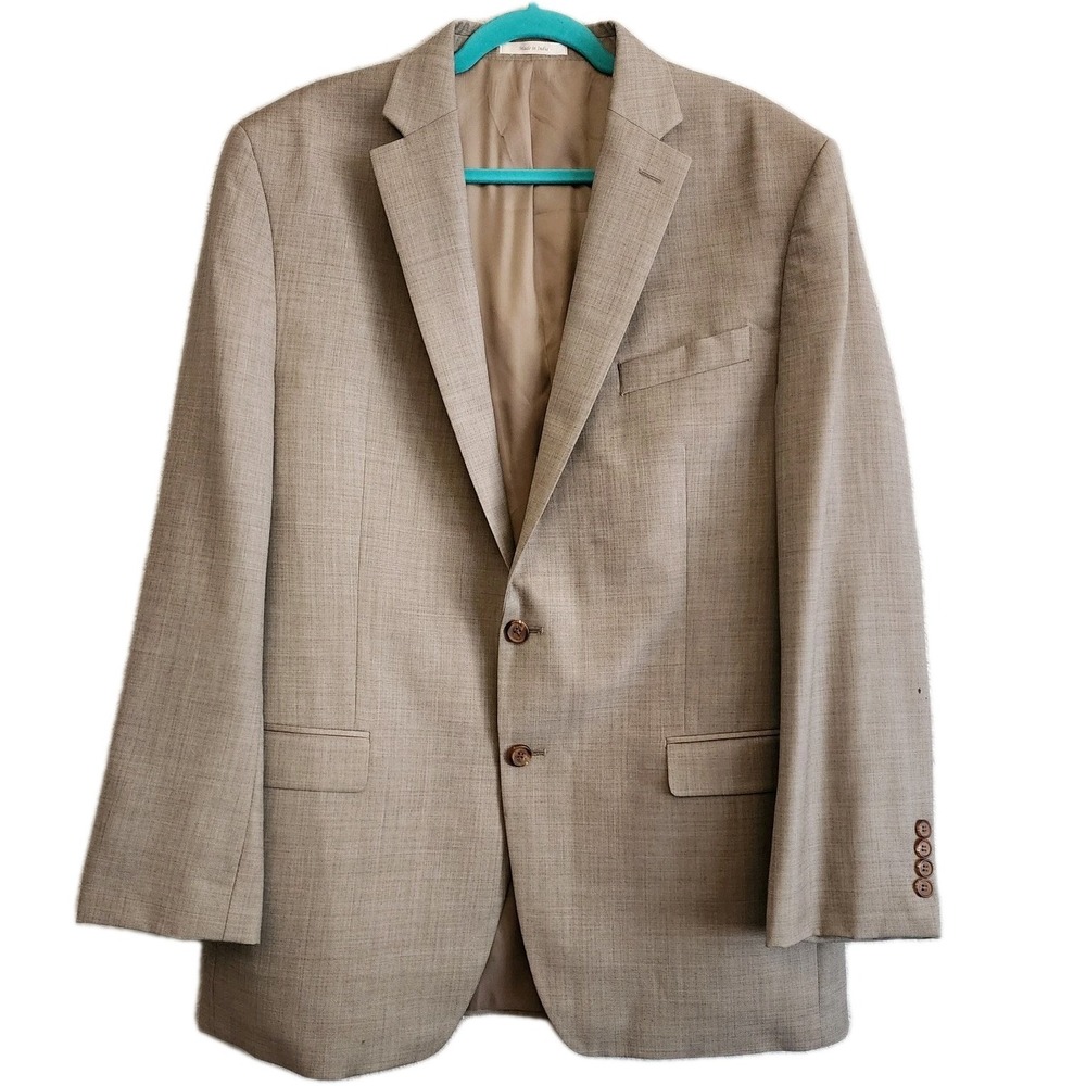 Ralph Lauren Men's 44L Tan Beige Plaid Blazer Suit Jacket Sport Coat *Flaw